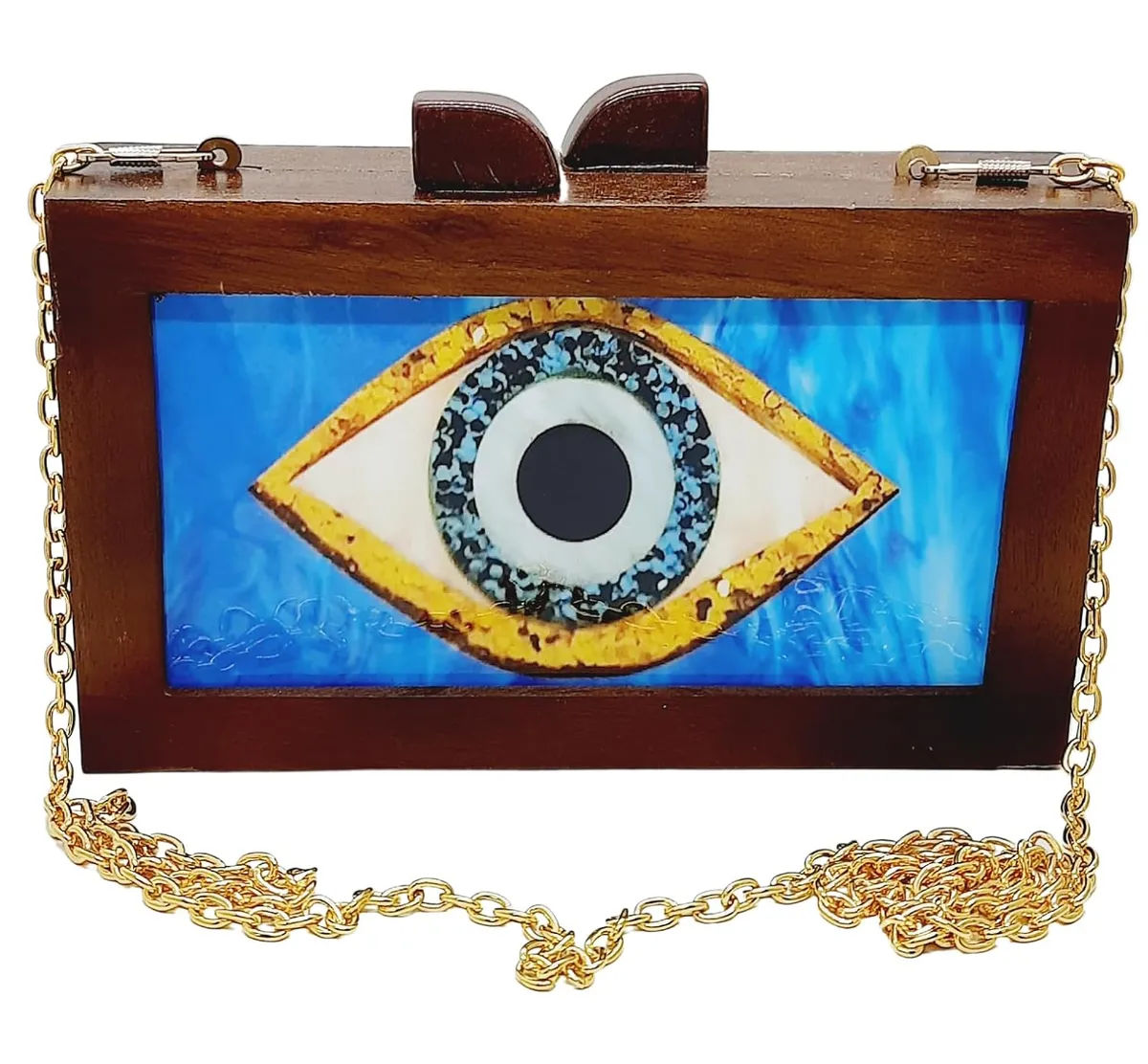 Kaira Brown Wooden Slim Rectangular Clutch Bag